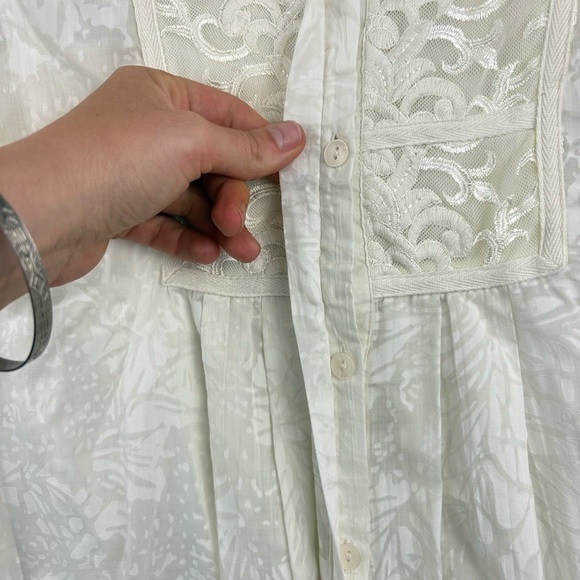 Coldwater Creek Cream Lace Jacquard Blouse Sheer Peasant Tunic Bohemian Sz Small - Picture 12 of 12